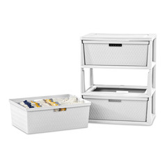 Sterilite Wide 3 Drawer Cross Weave Tower, White Plastic Storage Chest Organizer