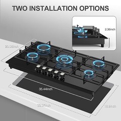 36 Inch Gas Stove Built-in Gas Cooktop Tempered Glass Gas Hob NG/LPG Convertible