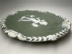 Vintage German Jasperware CUPID Green Wall Hanging/ Decorative Dish 4.25in