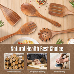 5Pcs Wooden Spoons Cooking Natural Non-Stick Cooking Utensils for Home & Kitchen