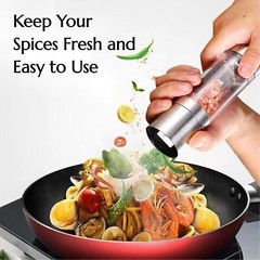 2PCS Premium Stainless Steel Salt and Pepper Grinder Shaker Mill Glass Bottle