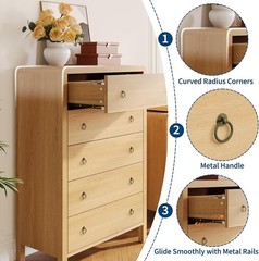 47″ Tall Wooden Chest of Drawers, 5-Drawer Dresser Living Room Organizer Cabinet