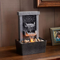 10.3 in Indoor Waterfall Fountain with Reflective Lighting and River Rocks