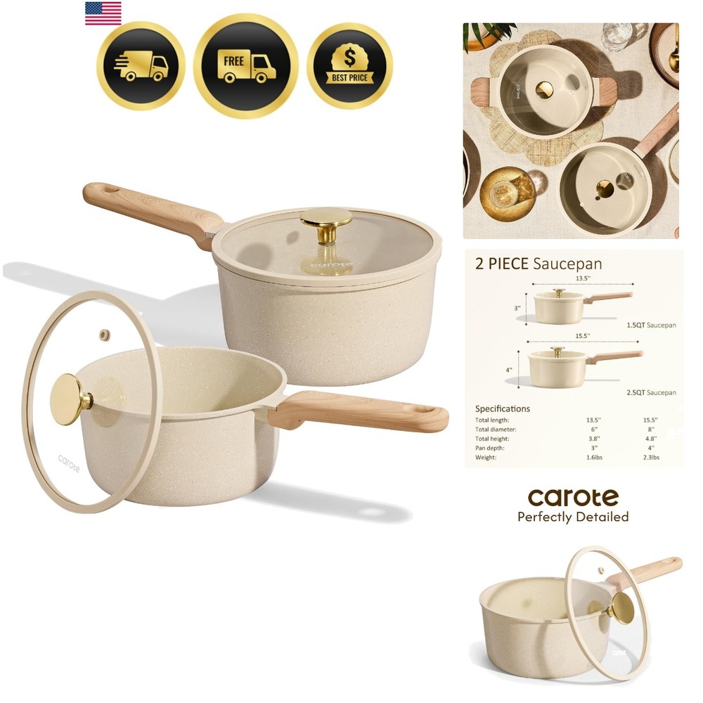 Elegant 1.5Qt & 2.5Qt Ceramic Nonstick Saucepan Set – PFOA Free, Safe Cooking