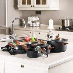 12 Pieces Kitchen Pots & Pans Set Nonstick Cookware Set Granite Coated with Lids