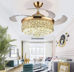 42″ Luxury Crystal LED Chandeliers Remote Control Retractable Ceiling Fan Light