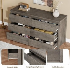 ✅GarveeHome 6 Drawer Dresser for Bedroom, Wide Wood Chest of Drawers Handle Free
