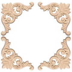 4Pack Carved Wood Appliques Onlays 8x8cm Unpainted Corners Carvings Decals