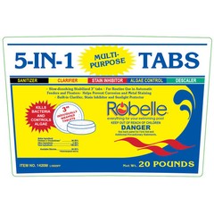 Robelle Chlorine 5-in-1 3″ Tabs Swimming Pool Sanitizer Chemical – 20 Lbs.