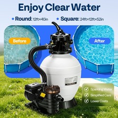 12/13in Sand Filter Pump In/Above Ground Pool System 7-Way w/ Timer 2087/2640GPH