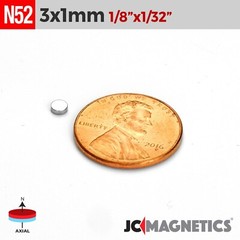 3mm x 1mm 1/8″x1/32″ N52 Strong Rare Earth Neodymium Crafts Magnet Disc 3x1mm