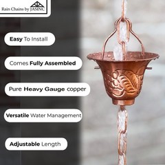 8.5 ft rain chain Pure Solid Copper Vinyard cups JAS8005C NEW