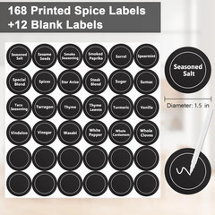 180 Spice Jar Labels – Chalkboard Stickers, Preprinted and Blank – 1.5 in