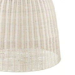 1-Light Silver Pendant Light White Rattan Shade Coastal Hanging Ceiling Fixture