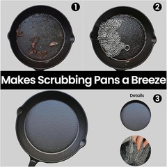 316L Stainless Steel Chainmail Scrubber 8×6 Cast Iron Pan Cleaner Rustproof