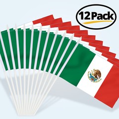Anley 12 Pack Mexico Mini Flag – Hand Held Small Miniature Mexican Flags 5×8 in.