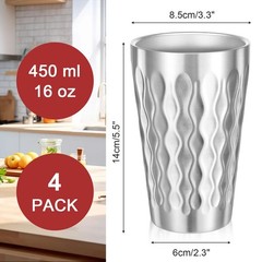 4 Pack Stainless Steel Double Wall Cups, 16 oz Insulated Tumbler, Unbreakable…
