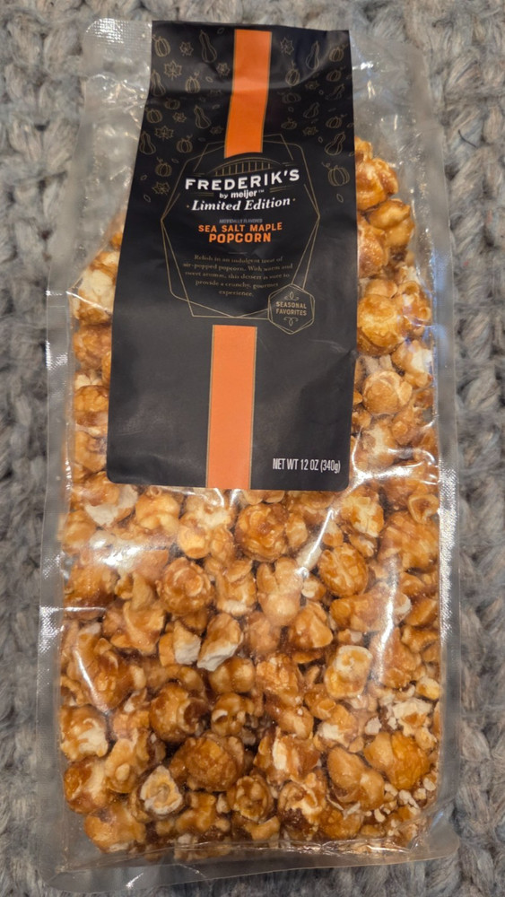 Frederik’s by Meijer sea salt maple popcorn 12 oz bb 4-1-26 seasonal limited edi
