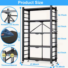 5-Tier Foldable Shelving Unit on Wheels 397LBS Heavy Duty Metal Storage Rack