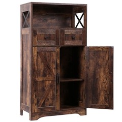 Brown Storage Cabinet with Doors & Drawers Freestanding Kitchen Pantry Cabinet