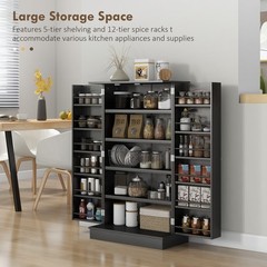 5-tier Kitchen Pantry Cabinet, Food Storage with 12 Door Shelves, Double Doors