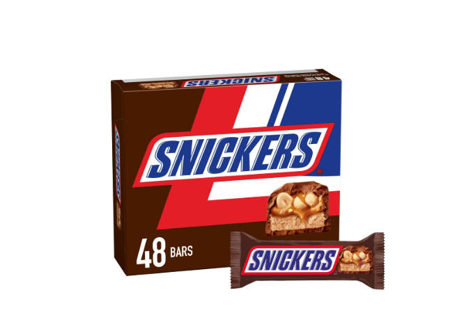 Snickers Single Bar Chocolate Candy, 48 bars of 1.86oz each