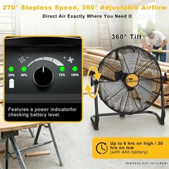 Floor Fan 12″ For Dewalt 20V Max Battery W/AC Adapter High Velocity Cooling Fan
