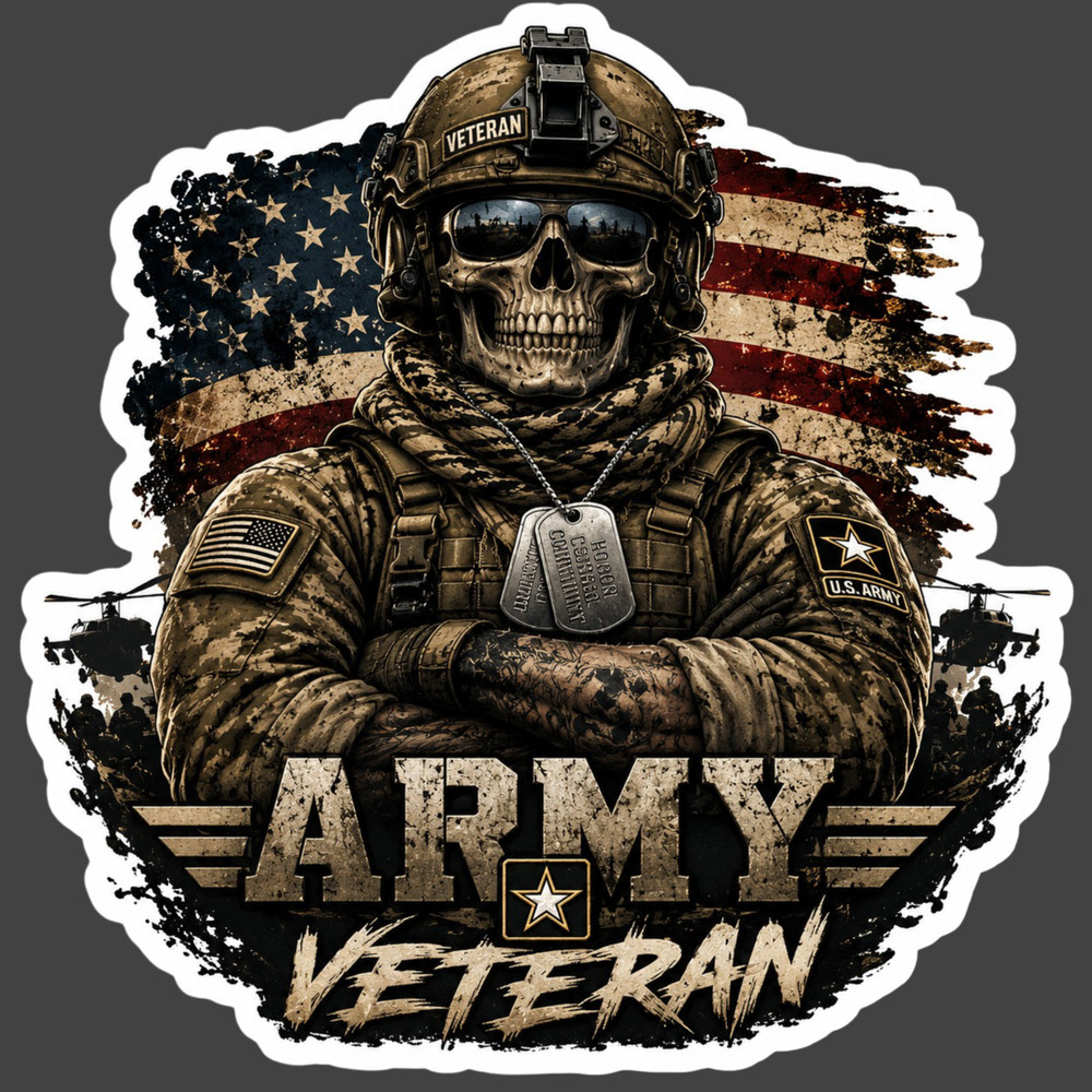 Army Veteran Sticker Vinyl Decal Skull Soldier Military Patriotic USA Flag