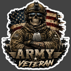 Army Veteran Sticker Vinyl Decal Skull Soldier Military Patriotic USA Flag