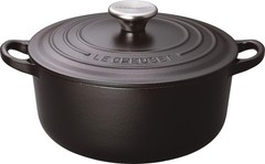 Le Creuset Signature Cocotte Ronde 18cm Matte Black Enamel Iron Silver Knob New