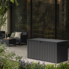 Keter 170 Gal. Resin Deck Box Large Indoor/Outdoor Storage, Graphite