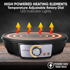 Electric Crepe Maker Pan & Griddle | 12 Inch Nonstick Cooktop | LED Indicators &