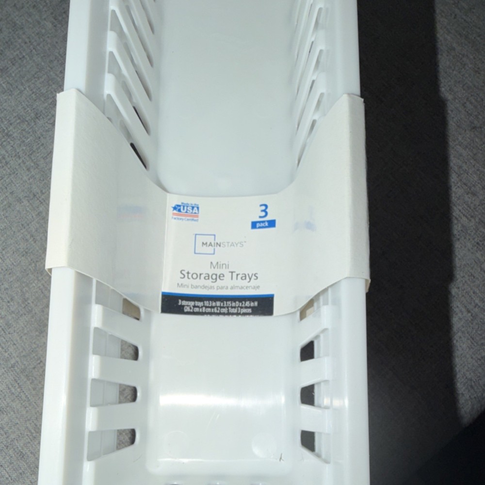 Mainstays 3 Pack White Plastic Rectangular Storage Trays 10.3 x 3.15 x 2.45 in
