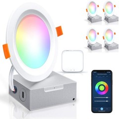 Peteme LED Recessed Lighting 4 Inch Smart Ultra-Thin – 4 Pack RGBCW Dimmable