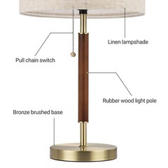 EDISHINE Modern Table Lamp Mid Century Nightstand Pull Chain Switch Bedside Lamp