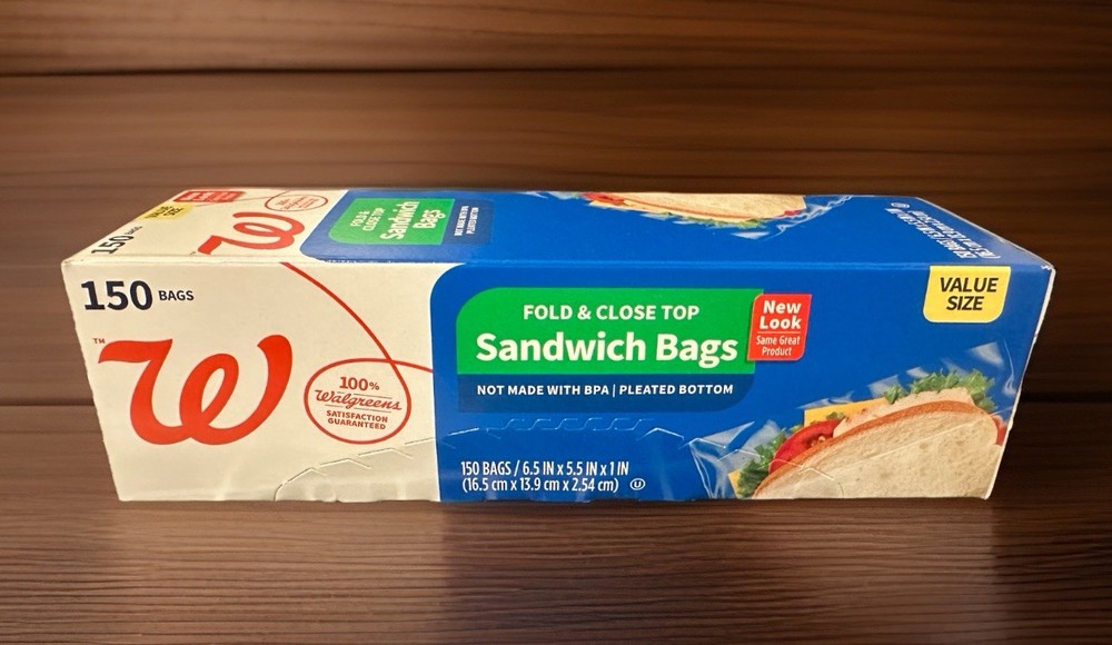Walgreens 150 Fold & Close Sandwich Bags 6.5 in X 5.5 in X 1 in Brand New