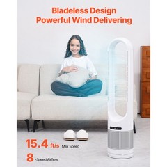 40″ Bladeless Tower Fan HEPA Air Purifier w/Remote Timer Oscillating Floor Fan