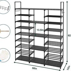 9 Tiers Large Capacity Metal Shoe Rack 50-Pair Shoe Organizer Shoe Storage Tall