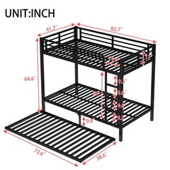 Twin Over Twin Bunk Bed with Twin Trundle Triple Bunk Beds for Kids Teens Adults