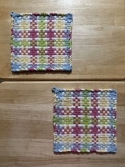 Handmade 2 LARGE 8 1/2 in Cotton Woven Potholders 5 Pastel Colors Easter Anytime