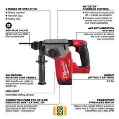Milwaukee 2912-20 M18 18 Volt FUEL™ 1″ SDS Plus Rotary Hammer, Bare
