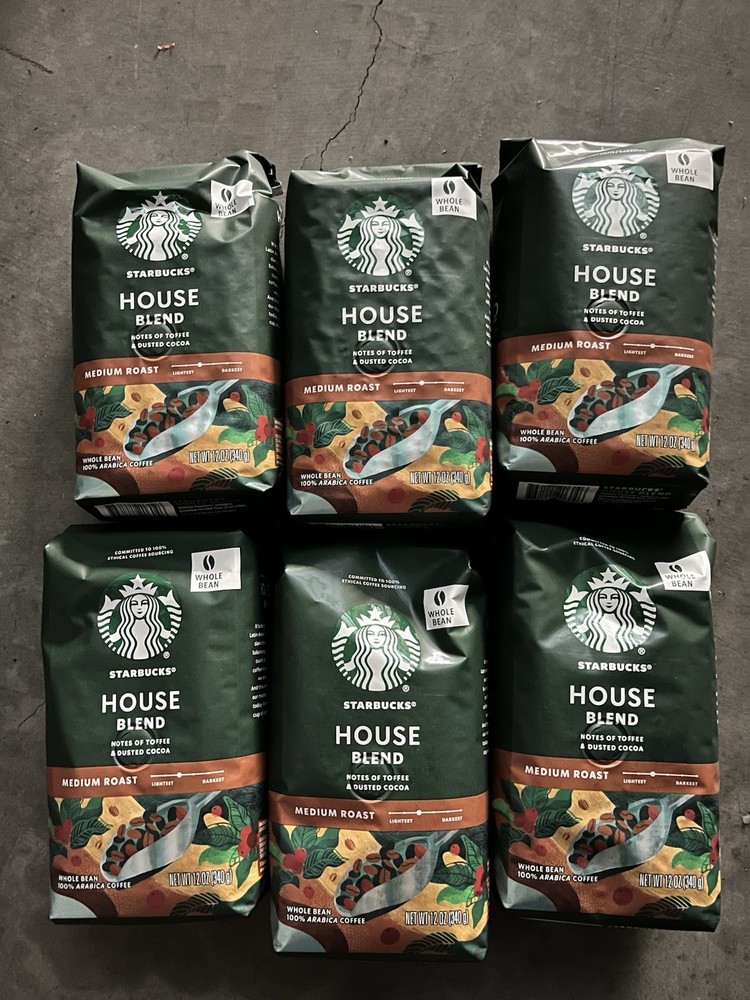 Starbucks House Blend whole bean Coffee Medium Roast 12oz 6 Bags LOT
