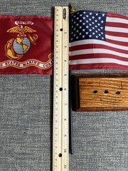 Wood Stand With 3 Flags United States,US Marine Corps, And POW