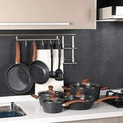 12 Pieces Kitchen Pots & Pans Set Nonstick Cookware Set Granite Coated with Lids