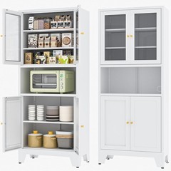 69″ Metal Kitchen Pantry Storage Cabinet With Glass Doors For Kitchen, Office
