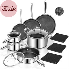 14 Piece Hybrid Stainless Steel Cookware Set Nonstick Pots and Pans