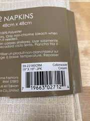 New Noritake Colorwave Collection Set Of 2 Napkins 19 In X 19 In Cream