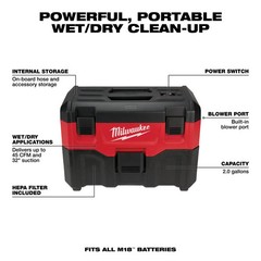 Milwaukee 0880-20 M18 18V Wet/Dry Vacuum w/ Crevice Tool – Bare Tool