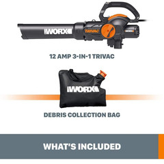 WORX Trivac 12-Amp Corded 600 CFM Electric Leaf Blower, Vacuum & Mulcher