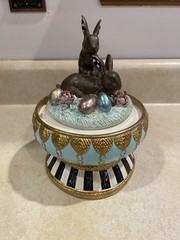 Mackenzie Childs Macaron Courtly Check Chocolate Bunny Cloche 10.25″